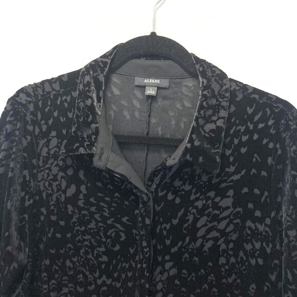 Velvet Burnout Button Up Shirt Womens Large Black Stretch Long Sleeve Witchy - Picture 3 of 14